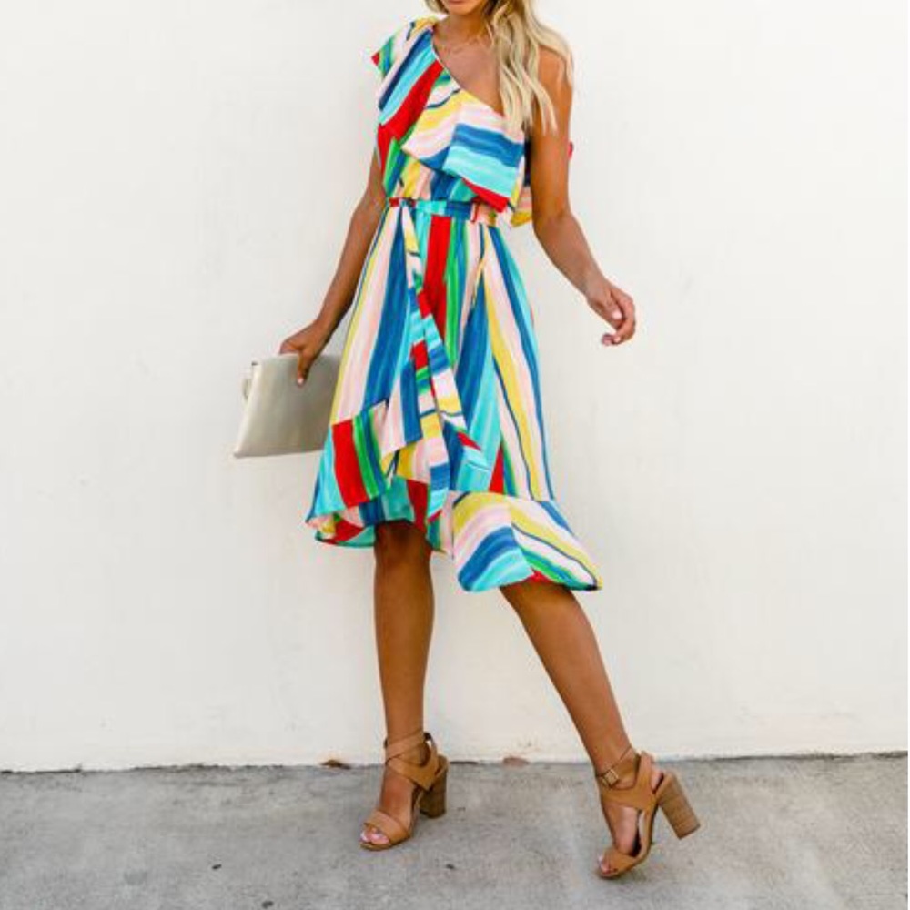 Rainbow One Shoulder Dress